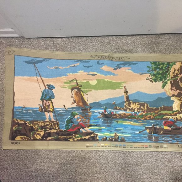 VINTAGE CANVAS NEEDLE POINT WALL ART TAPESTRY SIZE 22X46 - Picture 5 of 6